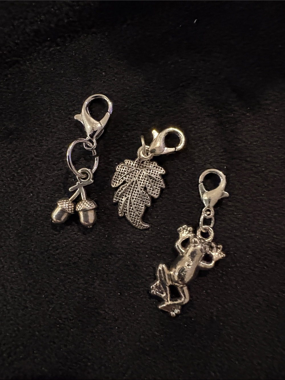 Silver Leaf, Frog, and Acorn Charm Trio Necklace Add-Ons - Picture 2 of 4